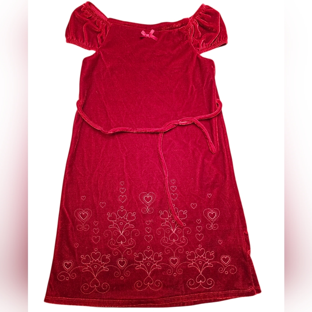 EUC | Basic Editions Red Kids Velvet Dress with Heart Design | Size: 6/6X